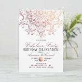 Roos Gold Mandala Fabulous 40 Birthday Party Kaart (Staand voorkant)