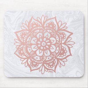 Roos Gold Mandala op White Marble Mousepad Muismat