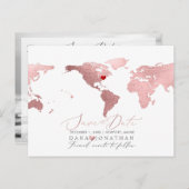 Roos Gold Map, elke bestemming Save the Date Briefkaart (Voorkant / Achterkant)