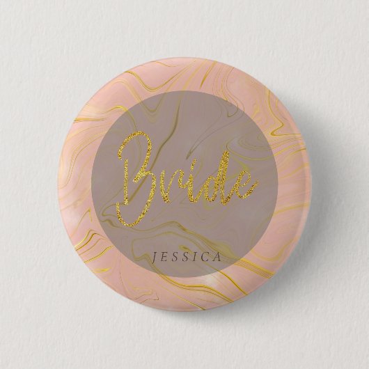 Roos Gold Marble Agate Glitter Bride Button (Voorkant)
