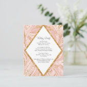 Roos Gold Marble Blush Pink Weddenschap Details Kaart (Staand voorkant)