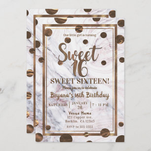Roos Gold Marble Bronze Copper Sweet 16 Party Kaart