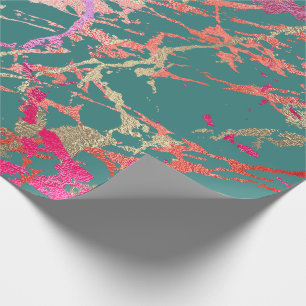 Roos Gold Marble Coral Blauwgroen, roze Abstract Cadeaupapier