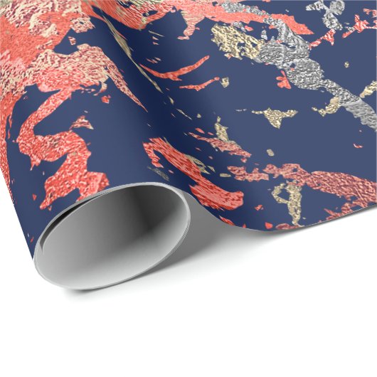 Roos Gold Marble Coral Navy Copper Abstract Cadeaupapier (Rol Hoek)