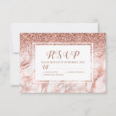 Roos Gold Marble Faux Glitter Script RSVP Kaartje (Voorkant)