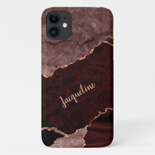 Roos Gold Marble Geode Burgundy Pink Modern Name iPhone 11 Hoesje