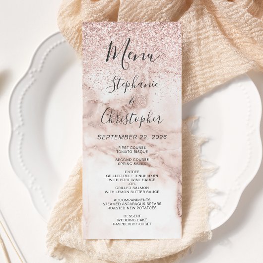 Roos Gold Marble Glitter Elegant Wedding Menu