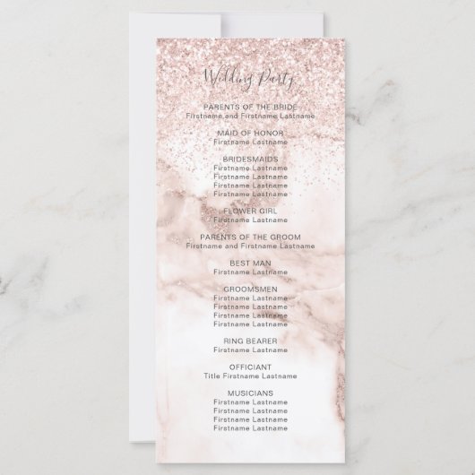Roos Gold Marble Glitter Elegant Wedding Program (Achterkant)