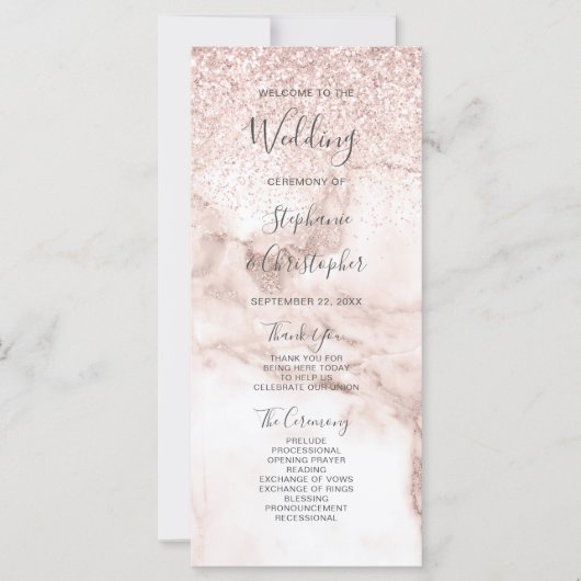Roos Gold Marble Glitter Elegant Wedding Program (Voorkant)