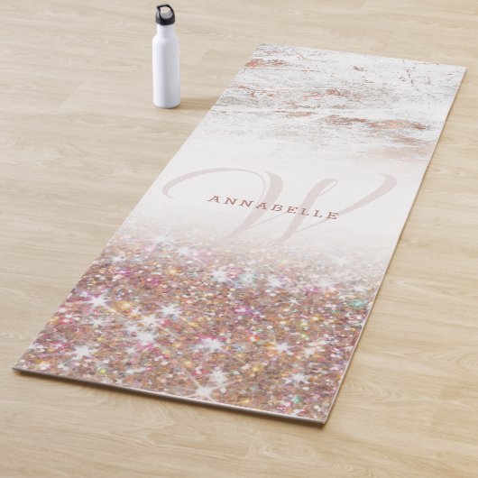 Roos Gold Marble & Glitter Monogram  Yogamat (In situ)