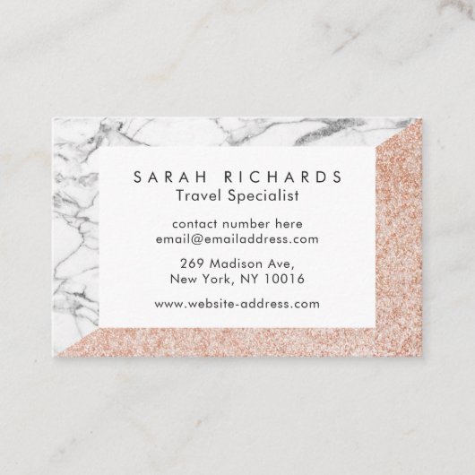 Roos Gold Marble Glitter Visitekaartjes (Voorkant)