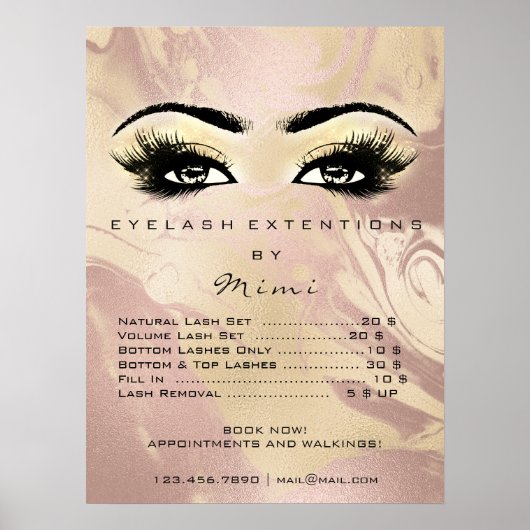 Roos Gold Marble Makeup Eyes Lashes Prijzen Poster (Voorkant)
