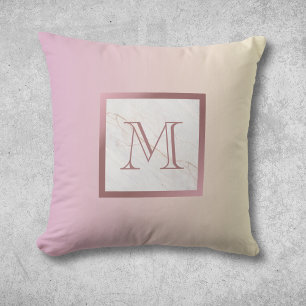 Roos Gold Marble Monogram Pink Ombre Kussen