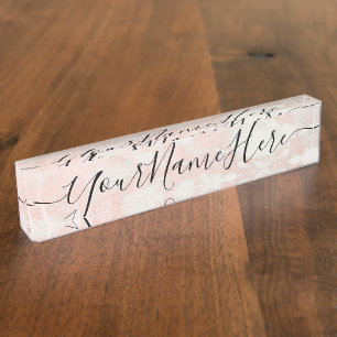 Roos Gold Marble Naam Borden met Script Text Naambordje