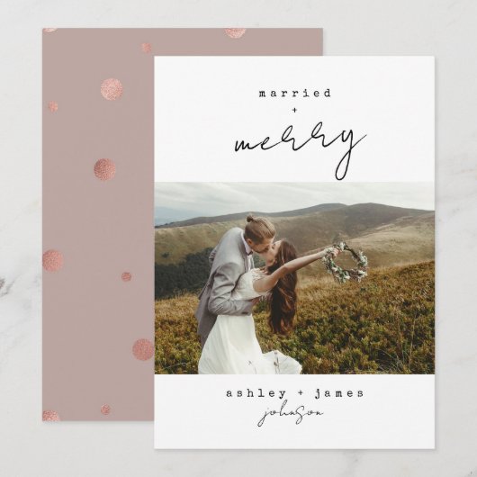 Roos Gold Merry & Married kerstfoto Feestdagenkaart (Voorkant / Achterkant)