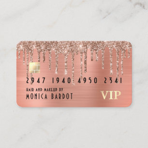 Roos Gold Metal en Glitter Drip Faux-creditcard Visitekaartje