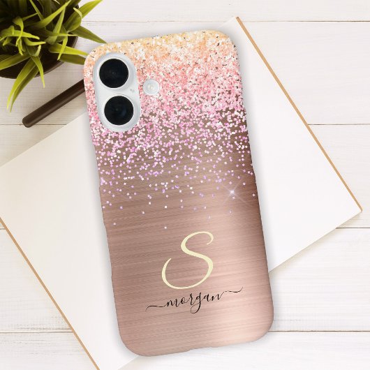 Roos Gold Metal, Glitter, Script Naam & Initiaal Case-Mate iPhone Case