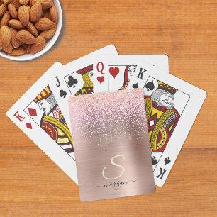 Roos Gold Metal, Glitter, Script Naam & Initiaal Pokerkaarten