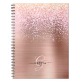 Roos Gold Metal, Glitter, Script Name & Monogram Notitieboek (Voorkant)