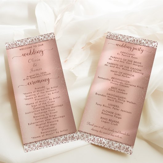 Roos Gold Metallic Damask Glam Wedding Programma