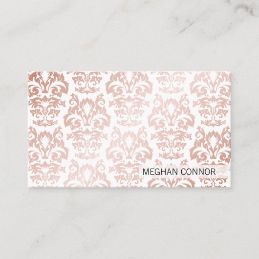Roos Gold Metallic Damask Patroon Visitekaartje (Voorkant)