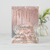 Roos Gold Metallic Glitter Drip Photo Afstuderen Kaart (Staand voorkant)