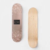 Roos Gold Metallic Glitter Monogram Skateboard (Voorkant)