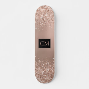 Roos Gold Metallic Glitter Monogram Skateboard