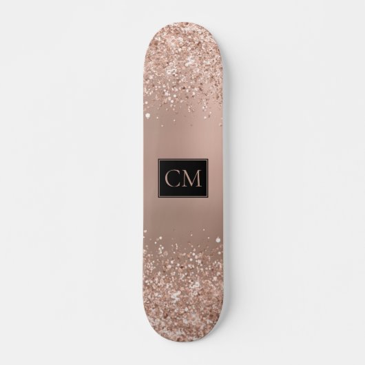 Roos Gold Metallic Glitter Monogram Skateboard (Voorkant)