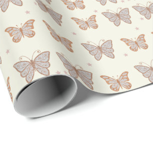 Roos Gold Metallic look Butterfly Wrapping Paper Cadeaupapier