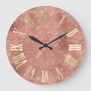 Roos Gold Metallic Minimale Romeinse Nummers Blush Grote Klok