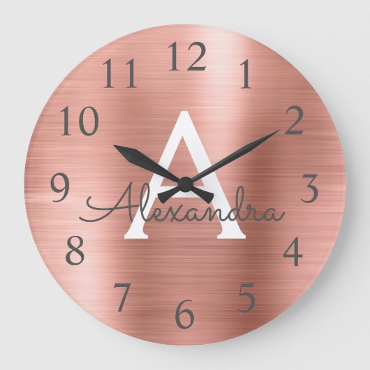 Roos Gold Metallic monogram Naam en Initiaal Grote Klok (Voorkant)