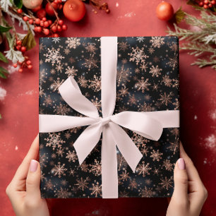 Roos Gold Metallic Snowflakes Holiday Kerstmis Cadeaupapier