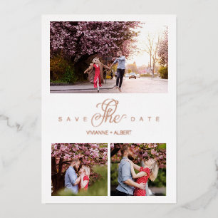 Roos Gold Minimalist Elegant 3-foto's Folie Uitnodiging