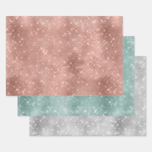 Roos Gold Mint Silver Sparkle Glitz Inpakpapier Vel (Set)