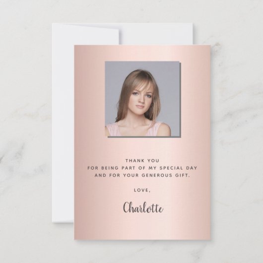 Roos Gold Modern afstuderen Dank u kaart (Achterkant)