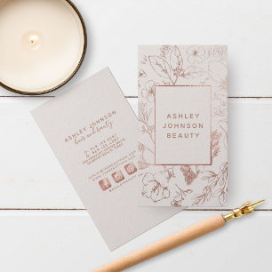 Roos Gold Modern Botanisch Blush Social Verticaal Visitekaartje