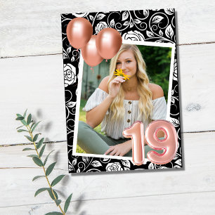 Roos Gold Modern Foto 19e verjaardag Kaart