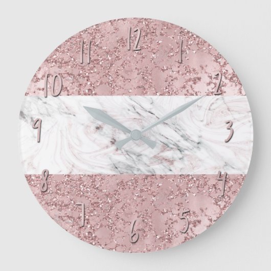 Roos Gold Modern Glam Marble & Glitter Decorative Grote Klok (Voorkant)