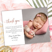 Roos Gold Modern Script Baby Foto Dank u Briefkaart