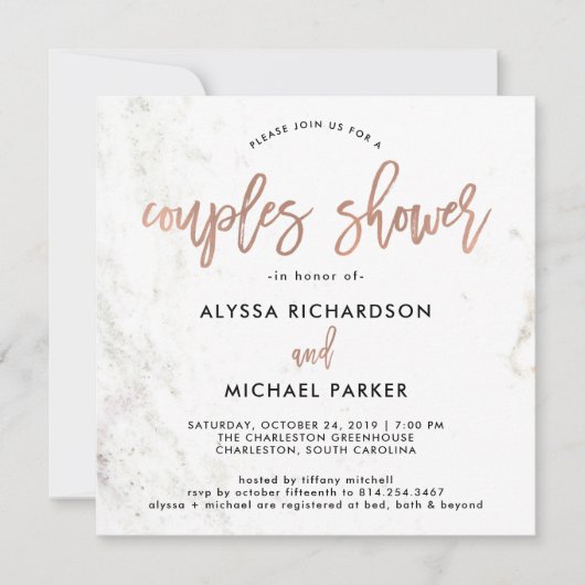 Roos Gold Modern Script | Marmeren koppels douchen Kaart (Voorkant)