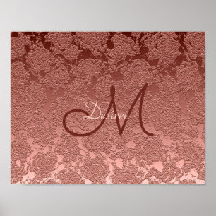 Roos Gold Monogram Elegant Floral Art Patroon Poster