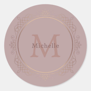 Roos Gold Monogram Elegant Persoonlijke Sjabloon Ronde Sticker