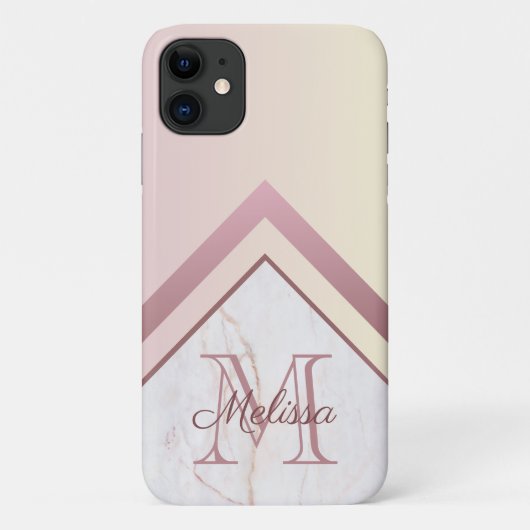 Roos Gold Monogram Geometric Chevron Marble Case-Mate iPhone Case (Achterkant)