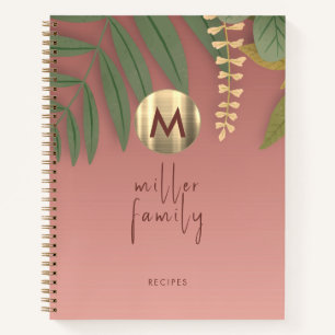 Roos Gold Monogram Greenery Family Recipe Book Notitieboek