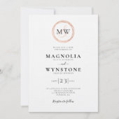Roos Gold Monogram Linen Luxury Wedding Kaart (Voorkant)