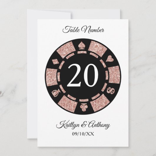 Roos Gold Monogram Poker Chip Casino Wedding Kaart (Voorkant)