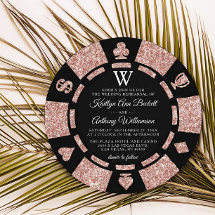 Roos Gold Monogram Poker Chip Casino Wedding Kaart