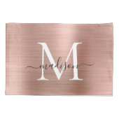 Roos Gold Monogram Script Elegant geborsteld metaa Kussensloop (Achterkant)
