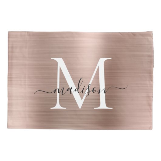 Roos Gold Monogram Script Elegant geborsteld metaa Kussensloop (Achterkant)